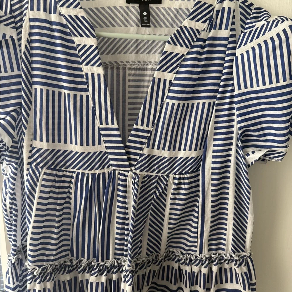 Aqua puff sleeve Striped Blue and White Mini Dress - Picture 4 of 4